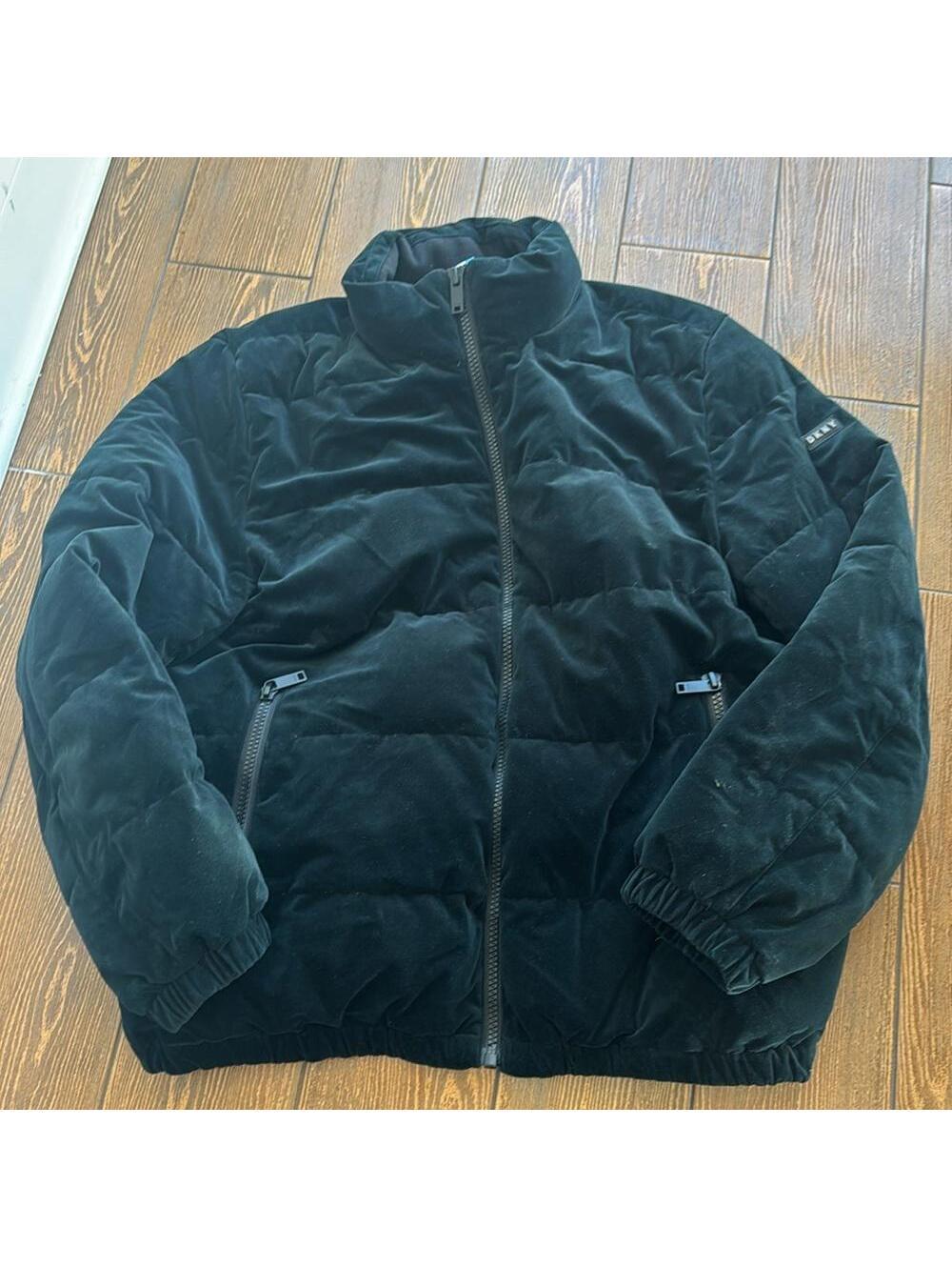 DKNY Quilted Velvet Ultra Loft Puffer Jacket Coat Hunter Green Mens Size XL